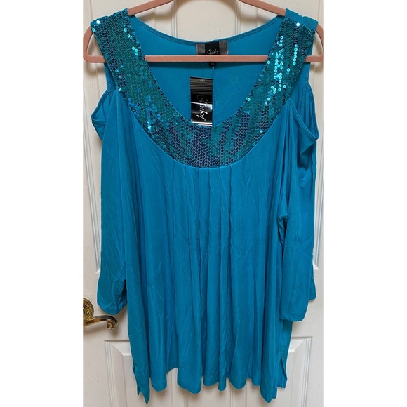 Blue Sequin Cold Shoulder Tunic - Picture 2 of 3